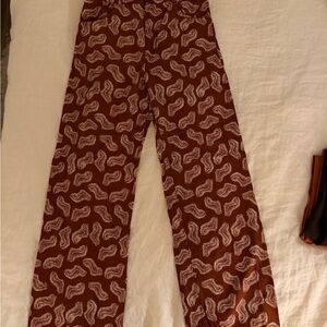 Zara Rust Pants with Cream Leaf Print